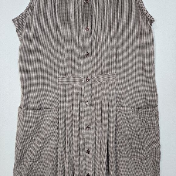 Vintage 90s Gingham Prairie Maxi Dress QPS M Brown Button Front Teacher Core - Picture 3 of 14